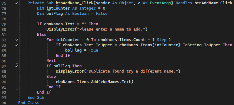 Visual basic code.